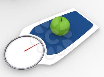 Royalty Free Clipart Image of an Apple on a Weight Scale