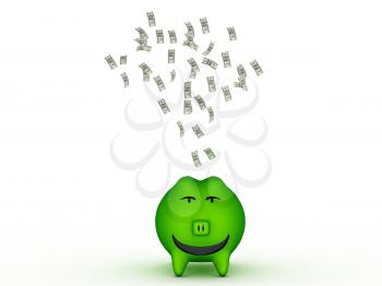 Royalty Free Clipart Image of a Green Piggybank With Money