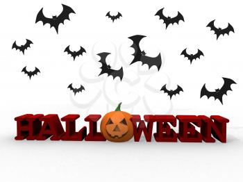 Royalty Free Clipart Image of Halloween Letters With Pumpkin and Bats