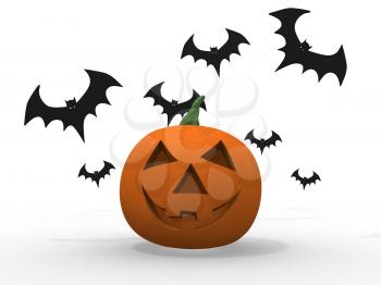 Royalty Free Clipart Image of a Pumpkin With Bats