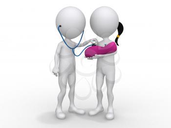 Royalty Free Clipart Image of Figures Holding a Baby Checking a Heartbeat