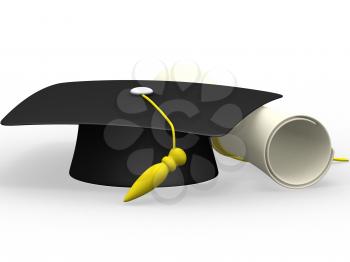 Royalty Free Clipart Image of a Diploma With a Cap