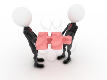 Royalty Free Clipart Image of Figures Holding a Puzzle Piece