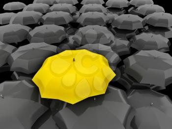 Royalty Free Clipart Image of a Yellow Umbrella Amidst Black