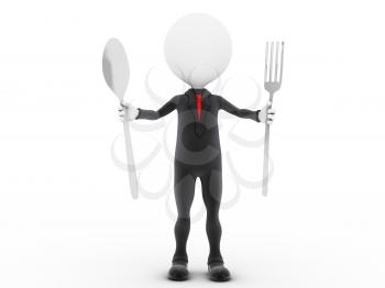 Royalty Free Clipart Image of a Man Holding a Spoon and Fork