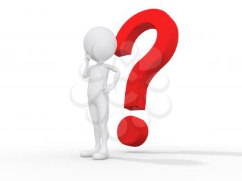 Royalty Free Clipart Image of a Person Thinking in Front of a Large Question Mark