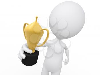 Royalty Free Clipart Image of a Person Holding a Trophy