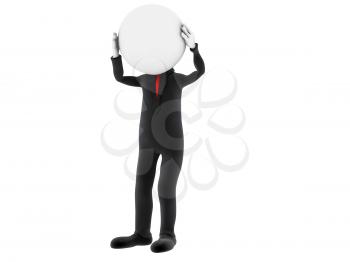 3d small person holding his head with his hands. 3d image. Isolated white background. 