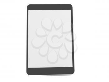 Black abstract tablet computer (tablet pc) on white background, 3d render. Modern portable touch pad device with white screen. 
