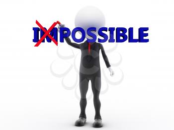 Businessman turning the word impossible into possible on white background 

