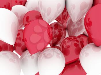 Balloons red and white. 3d imagen, holidays concept