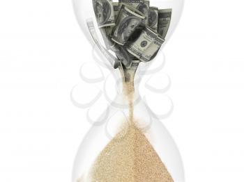 hourglass with dollar inside (time is money concept)
