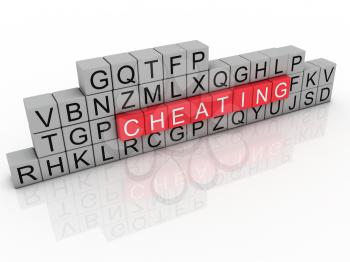 3d Illustration of word cheating using alphabet cubes. 
