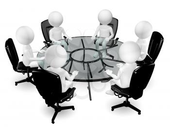 3d illustration of abstract people round glass table