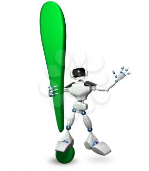3d illustration of a robot and a exclamation point