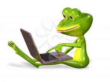 3d illustration merry green frog with notebook