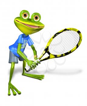 Royalty Free Clipart Image of a Frog Playing Tennis