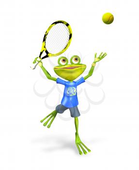 Royalty Free Clipart Image of a Frog Playing Tennis