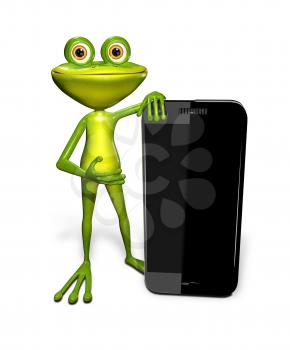 Royalty Free Clipart Image of a Frog Holding a Cellphone
