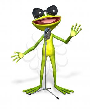 Royalty Free Clipart Image of a Frog Standing a Microphone