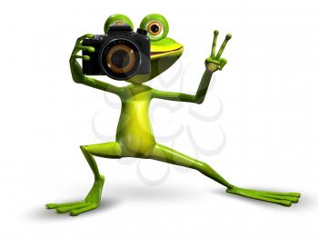 Illustration a Merry Green Frog with a Camera
