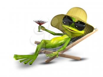 Illustration Frog in a Hat on a Deck Chair with a Sunglasses