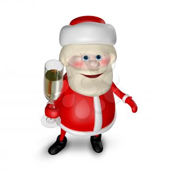 3D Illustration of Santa Claus with a Glass of Champagne