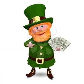 3D Illustration of Saint Patrick with a Fan Dollars