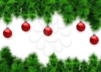 Illustration Background with Spruce and Red Balls on White Background