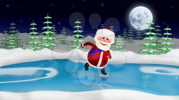 3D  Illustration  Santa on the Skates in the Forest