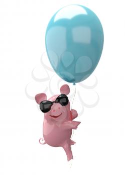 3D Illustration of a Pig in Balloon Glasses on White Background