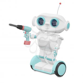 3D Illustration Little Robot with Screwdriver on a White Background