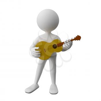 3D Illustration of an Abstract Man with Guitar on a White Background