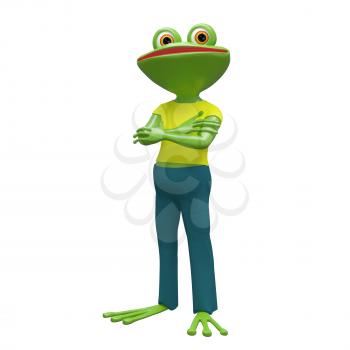 3D Stock Illustration Frog in Yellow T-shirt on a White Background