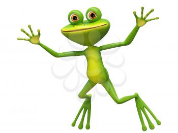 3D Illustration of a Jumping Frog on a White Background