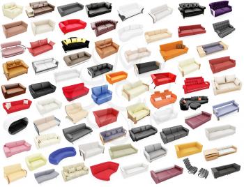 Royalty Free Clipart Image of a Collection of Couches