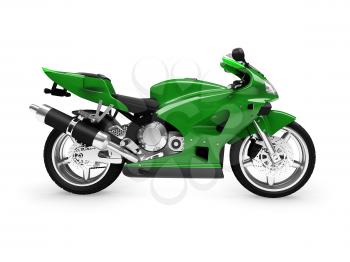 Royalty Free Clipart Image of a Green Motorcycle
