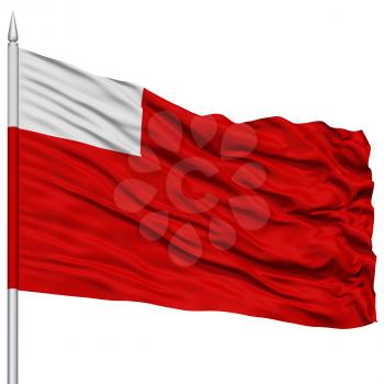 Abu Dhabi City Flag on Flagpole, Capital City of United Arab Emirates, Flying in the Wind, Isolated on White Background