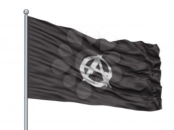 Anarchist Movement Flag On Flagpole, Isolated On White Background, 3D Rendering