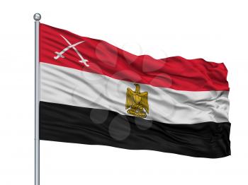 Army Of Egypt Flag On Flagpole, Isolated On White Background, 3D Rendering