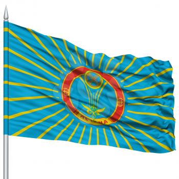 Astana City Flag on Flagpole, Capital City of Kazakhstan, Flying in the Wind, Isolated on White Background
