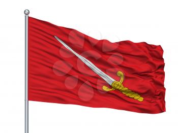 Chimay City Flag On Flagpole, Country Belgium, Isolated On White Background, 3D Rendering