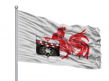 Charleroi City Flag On Flagpole, Country Belgium, Isolated On White Background, 3D Rendering