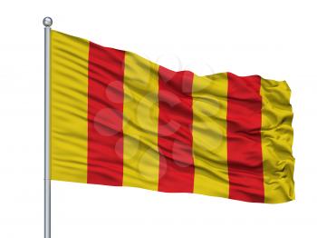 Mortsel City Flag On Flagpole, Country Belgium, Isolated On White Background, 3D Rendering