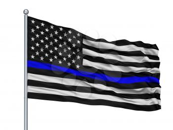 Blue Lives Matter Isolated Flag on Flagstaff, White Background, 3D Rendering
