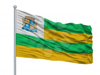 Aracaju City Flag On Flagpole, Country Brasil, Isolated On White Background, 3D Rendering