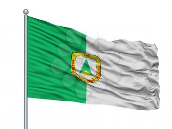 Cuiaba City Flag On Flagpole, Country Brasil, Isolated On White Background, 3D Rendering