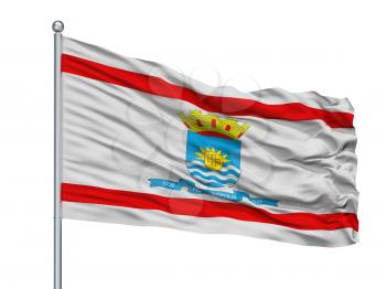 Florianopolis City Flag On Flagpole, Country Brasil, Isolated On White Background, 3D Rendering