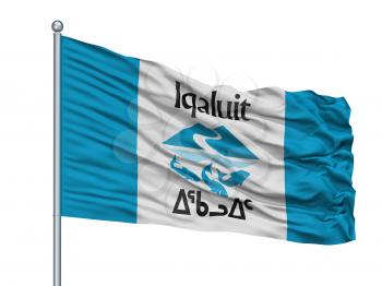 Iqaluit City Flag On Flagpole, Country Canada, Nunavut Province, Isolated On White Background, 3D Rendering