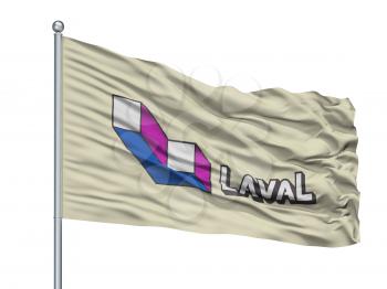 Laval City Flag On Flagpole, Country Canada, Quebec Province, Isolated On White Background, 3D Rendering